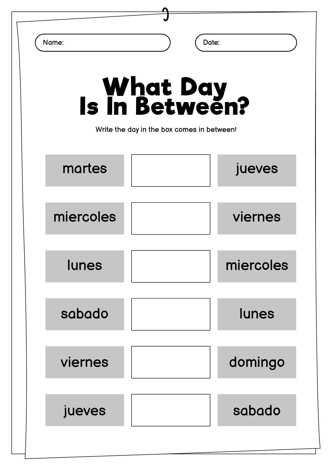 Spanish Worksheets Free Printable