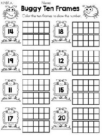 Kindergarten Ten Frame Teen Number Worksheets