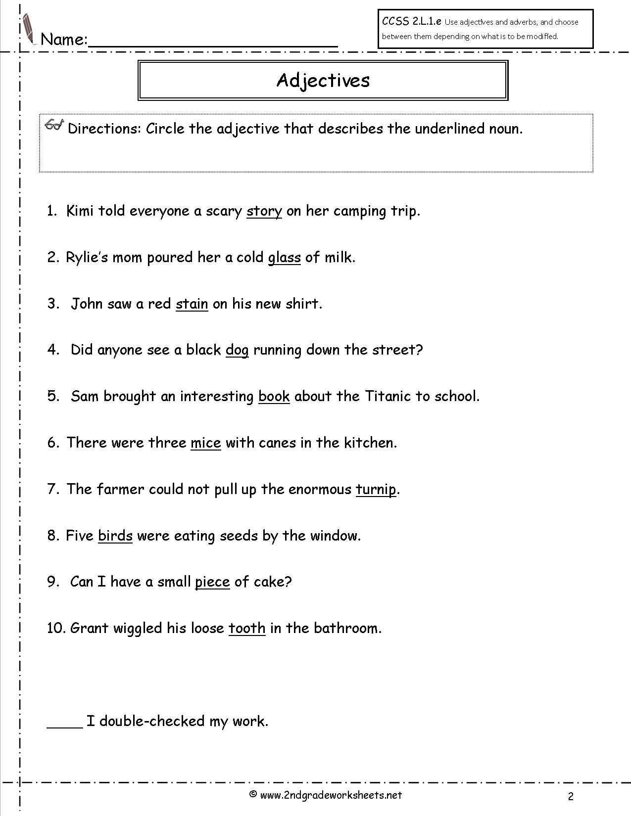 Adjectives And Adverbs Worksheet 2nd Grade