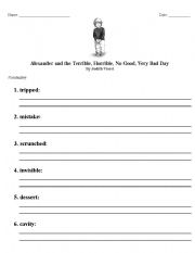Alexander and the Terrible Horrible No Good Worksheets