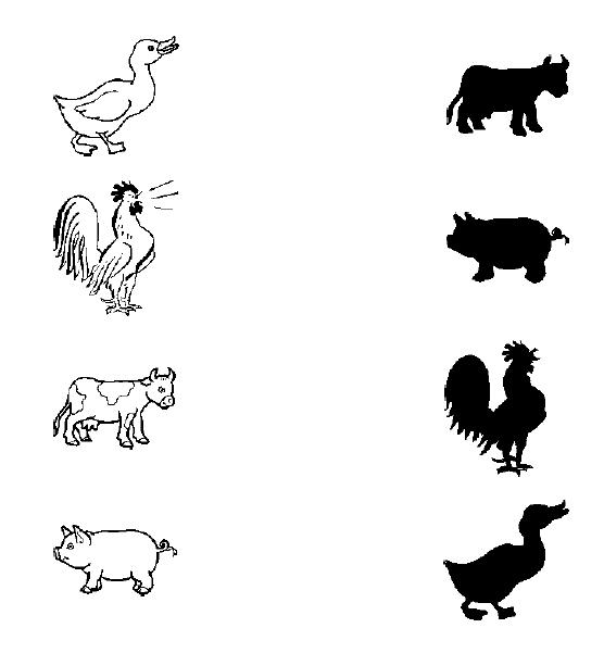 Animal Shadow Match Preschool Worksheet Printable
