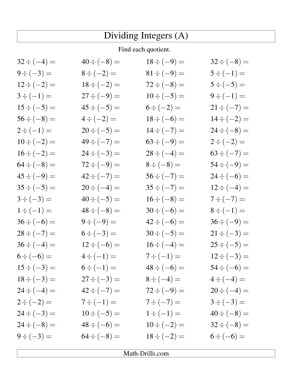 worksheet-negative-numbers