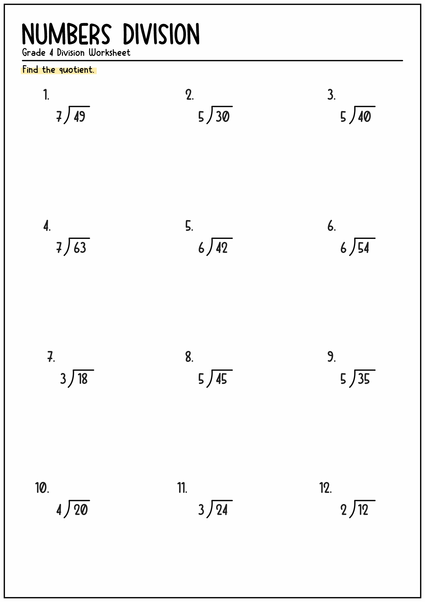 Free Printable Division Worksheets For 4th Grade