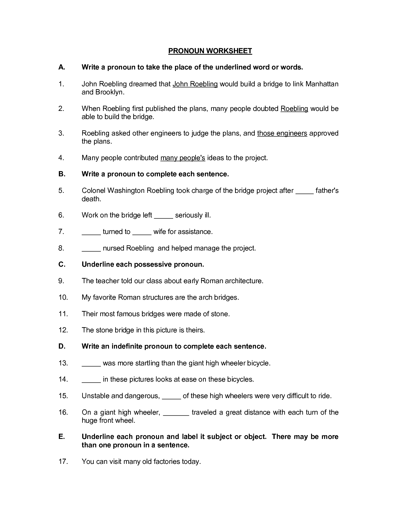 Pronoun Worksheet For 8th Grade