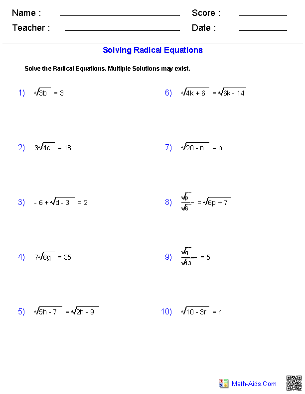 Solving Equations Worksheets 7th Grade Math