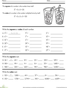 Square and Cube Roots Worksheet