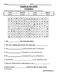 Layers of the Earth Vocabulary Worksheet