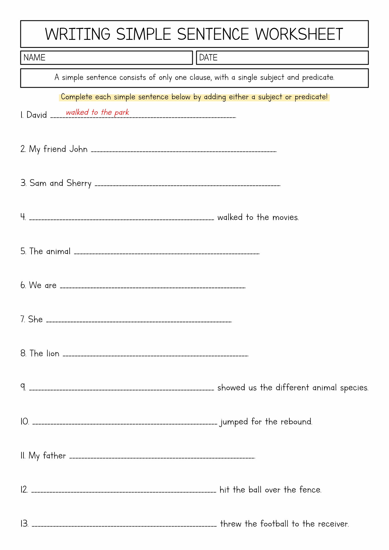 4th Grade Parts Of Sentence Worksheets