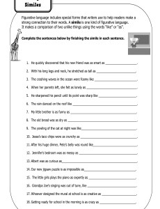 4th Grade Simile Worksheet