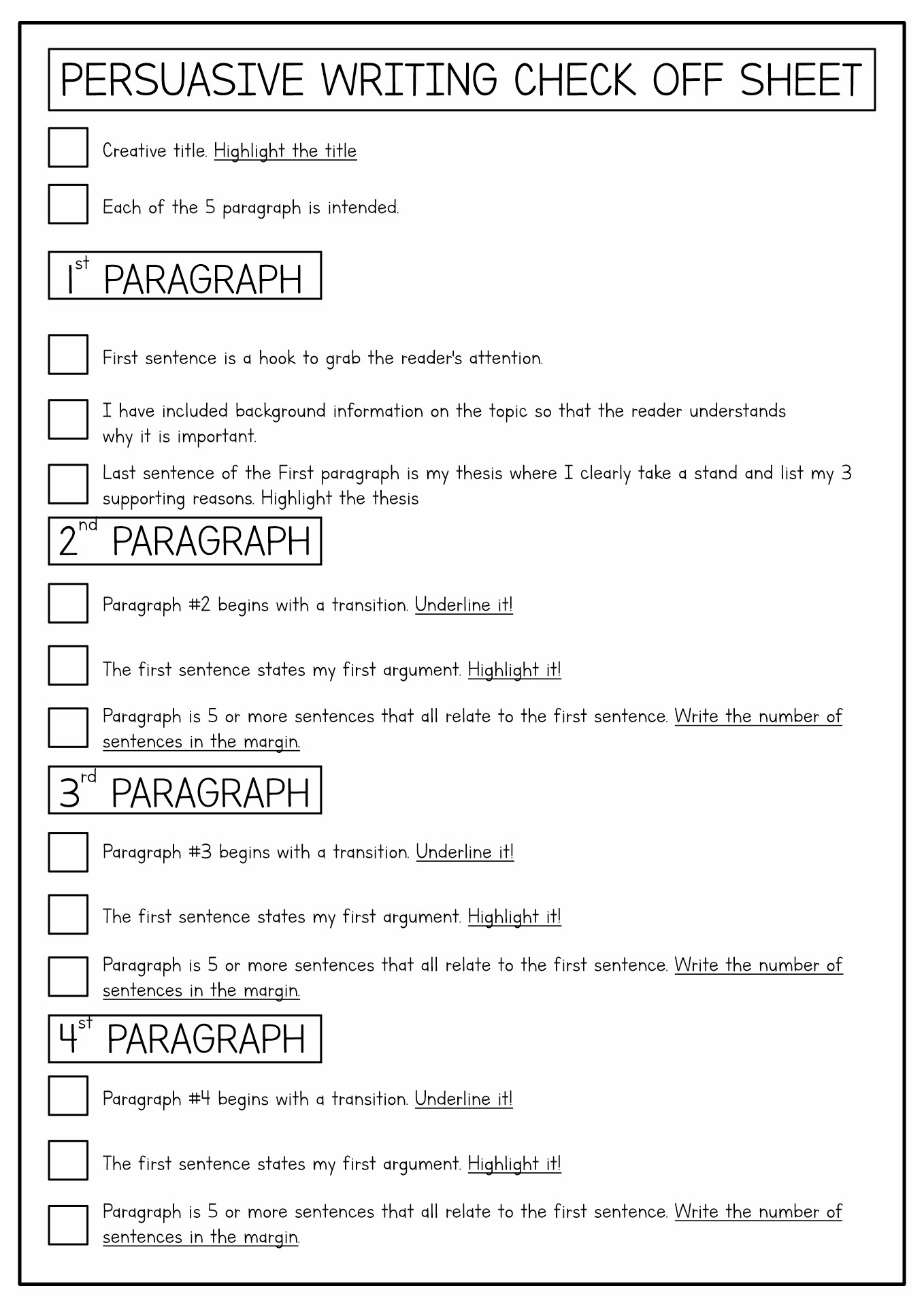 Essay Structure For 4th Grade Printable