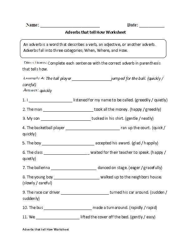 Simple Adverb Worksheets