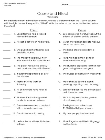 Cause And Effect Worksheets 5th Grade