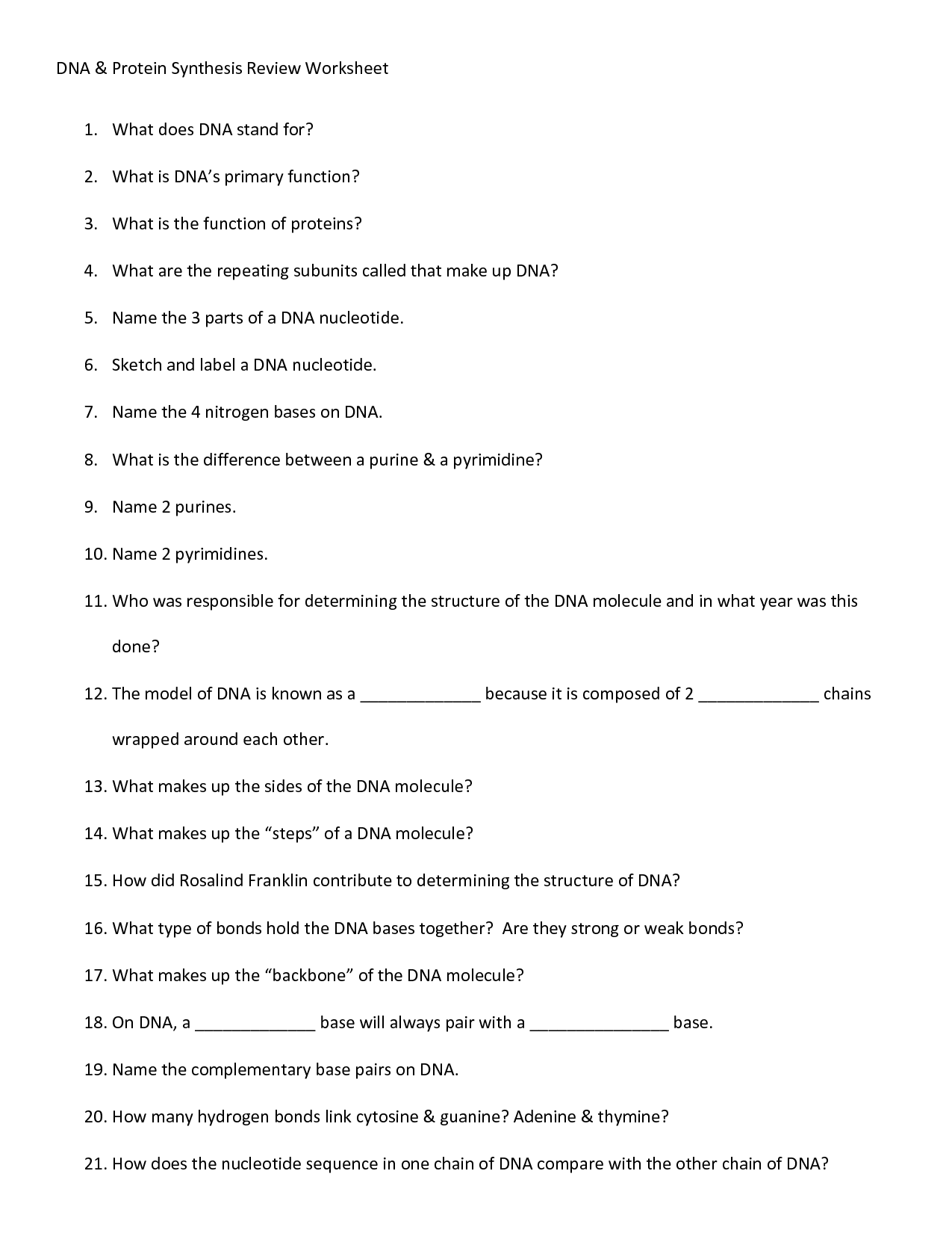 DNA Protein Synthesis Worksheet Answers