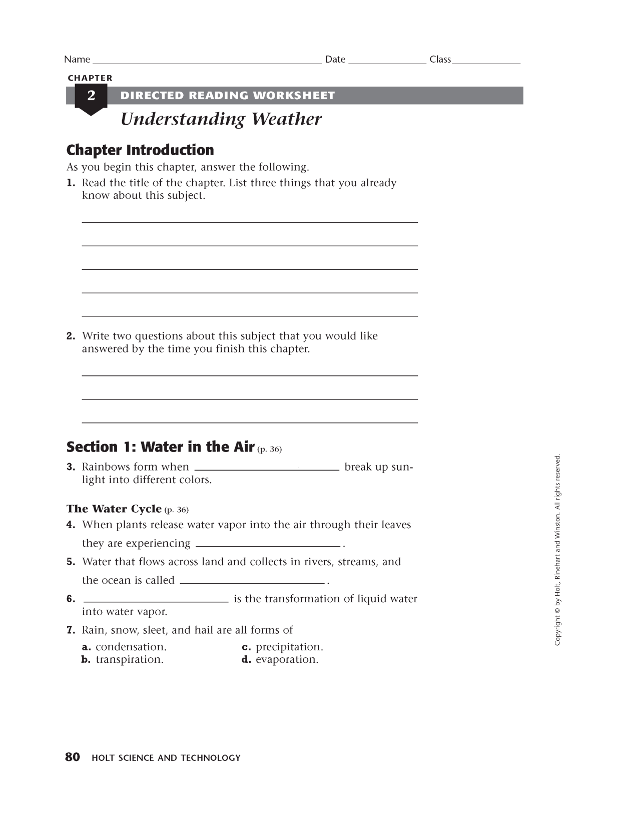 Holt Science and Technology Worksheet Answers