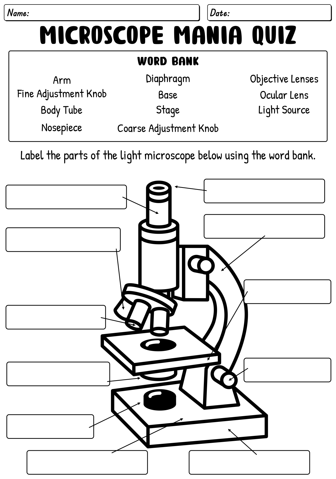Label The Parts Of A Microscope Worksheet