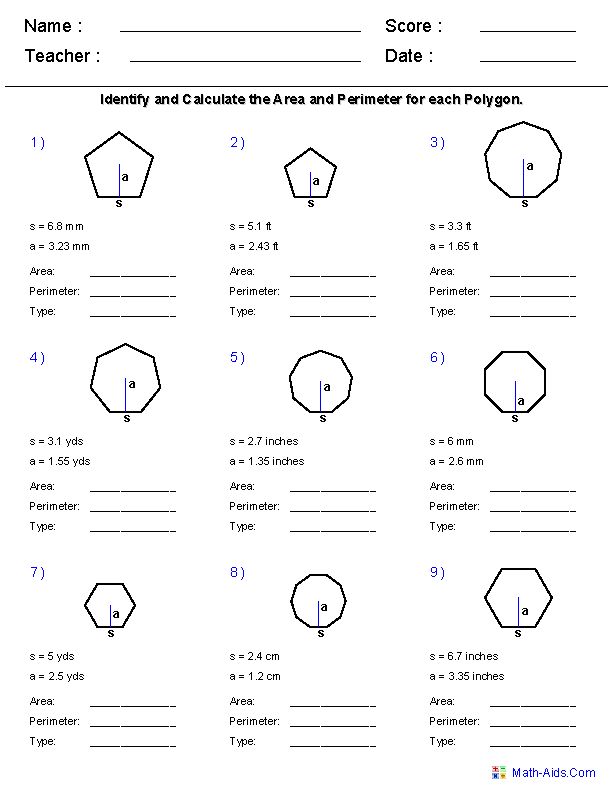 Perimeter of Regular Polygons Worksheet