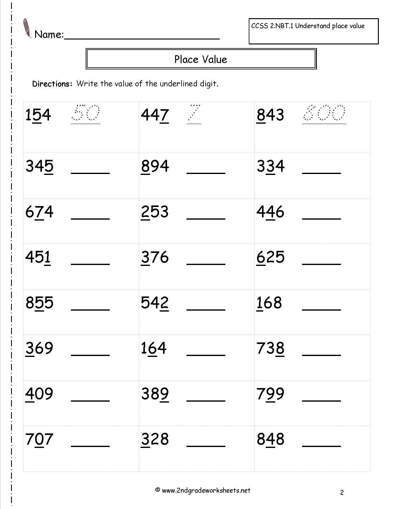 4th Grade Fractions Worksheets Common Core  math worksheet grade 2 place value educational 