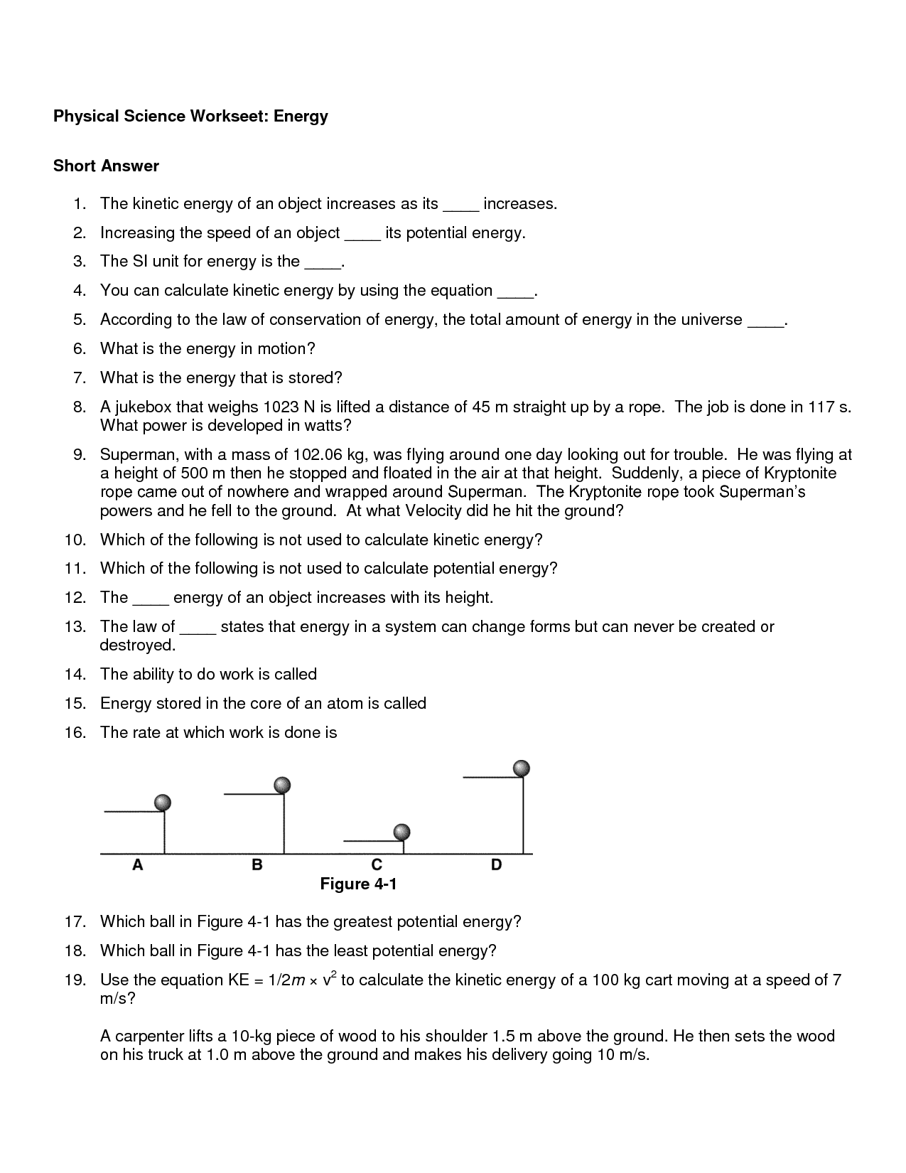 14 Images of Potential Energy Worksheets With Answer Key