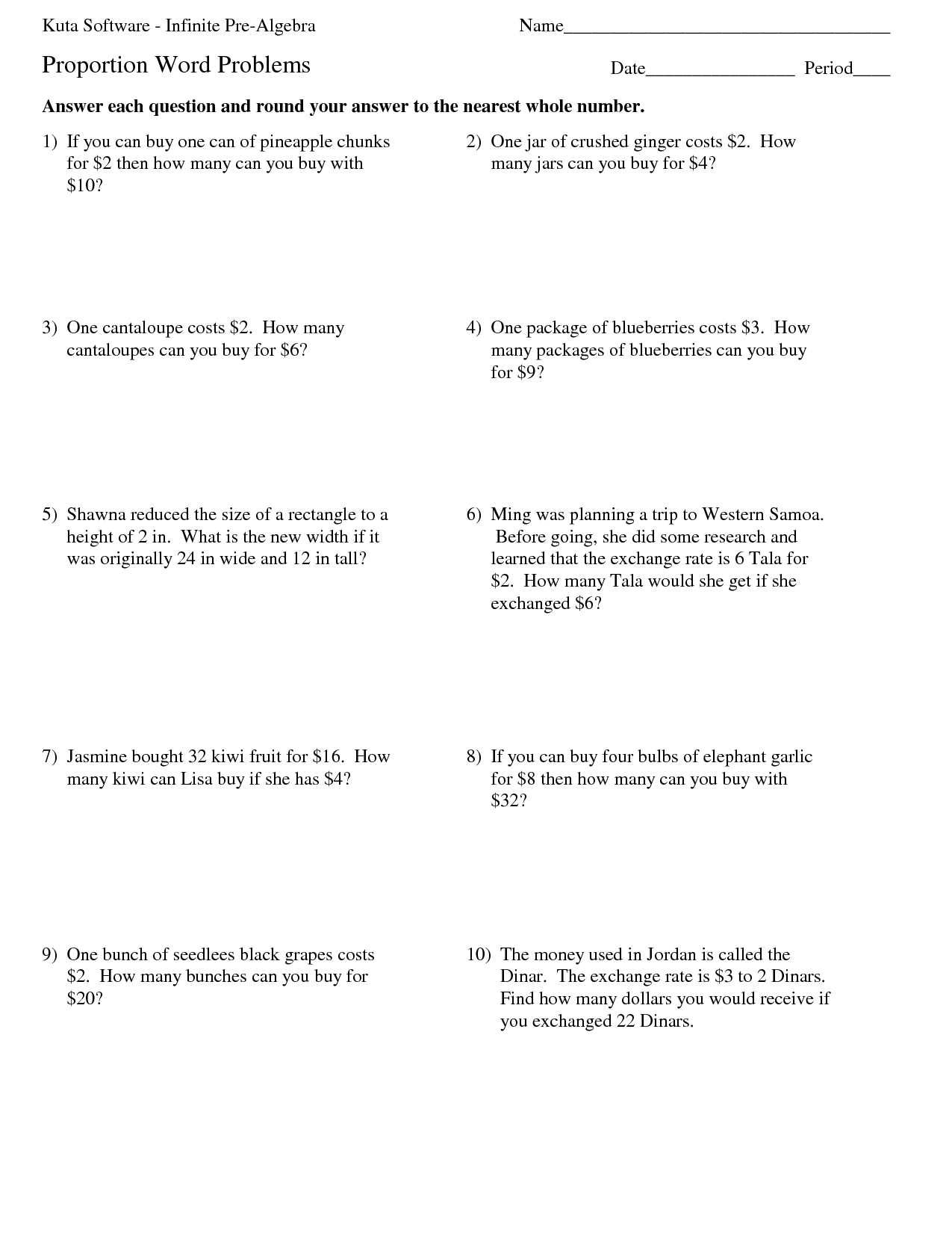 Ratio And Proportion Worksheet