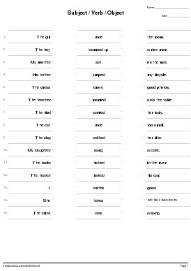Subject Verb Object Worksheets