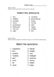 Synonyms and Antonyms Worksheets