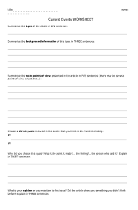 8th Grade Social Studies Current Event Worksheet