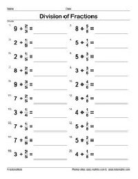 Dividing Fractions by Whole Numbers Worksheet
