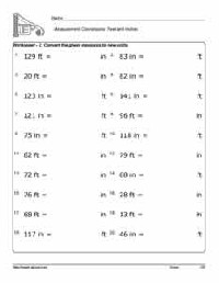 Measurement Worksheets Inches to Feet Conversion