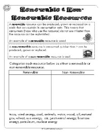 Renewable Resources Worksheet