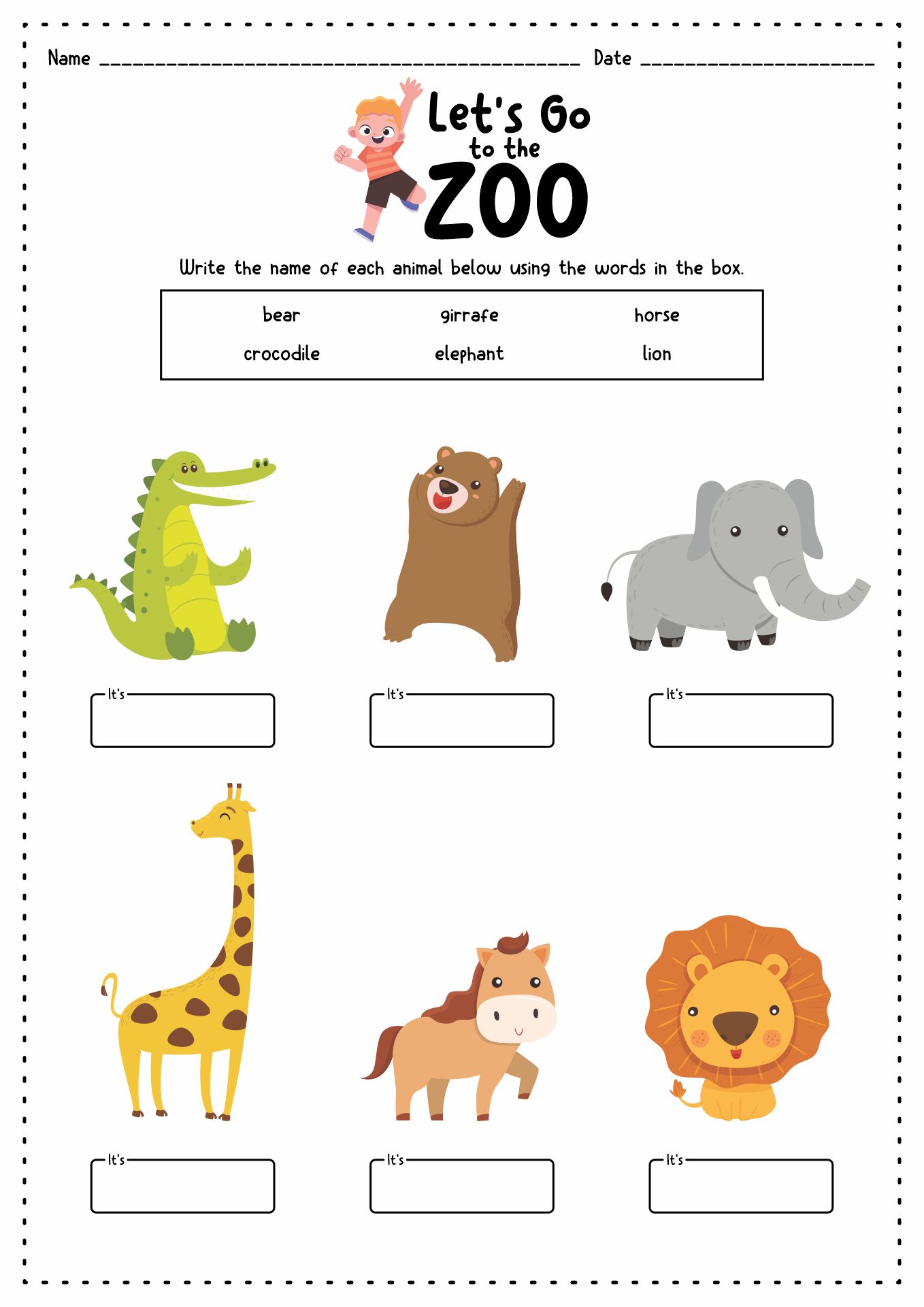 Free Printable Zoo Animals Worksheets