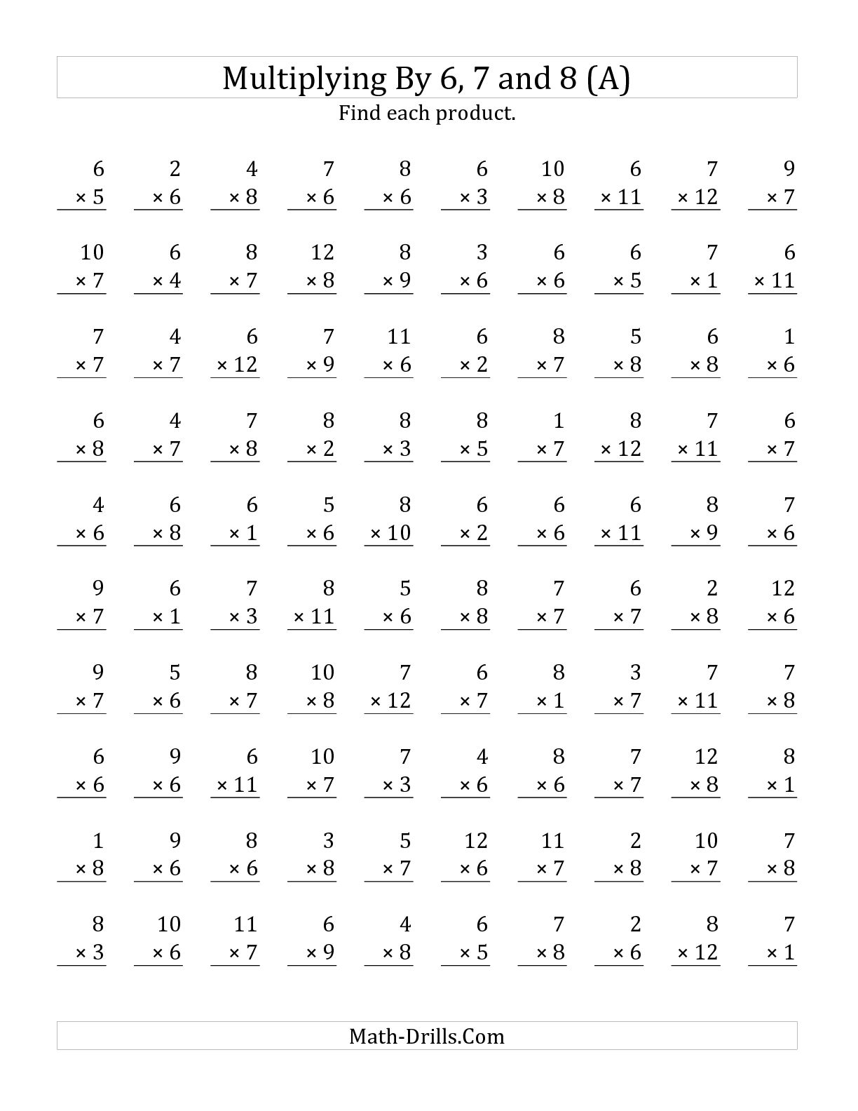 7 and 8 Multiplication Worksheets