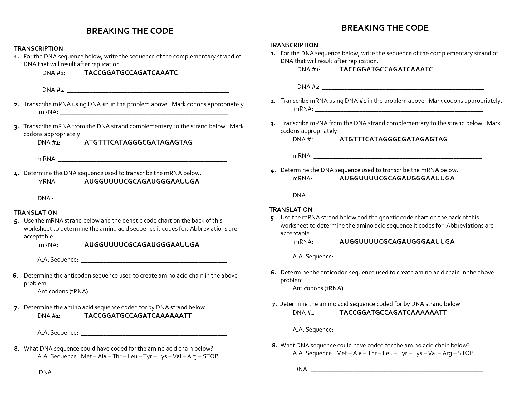 19 Best Images of The Genetic Code Worksheet Answers - Breaking the