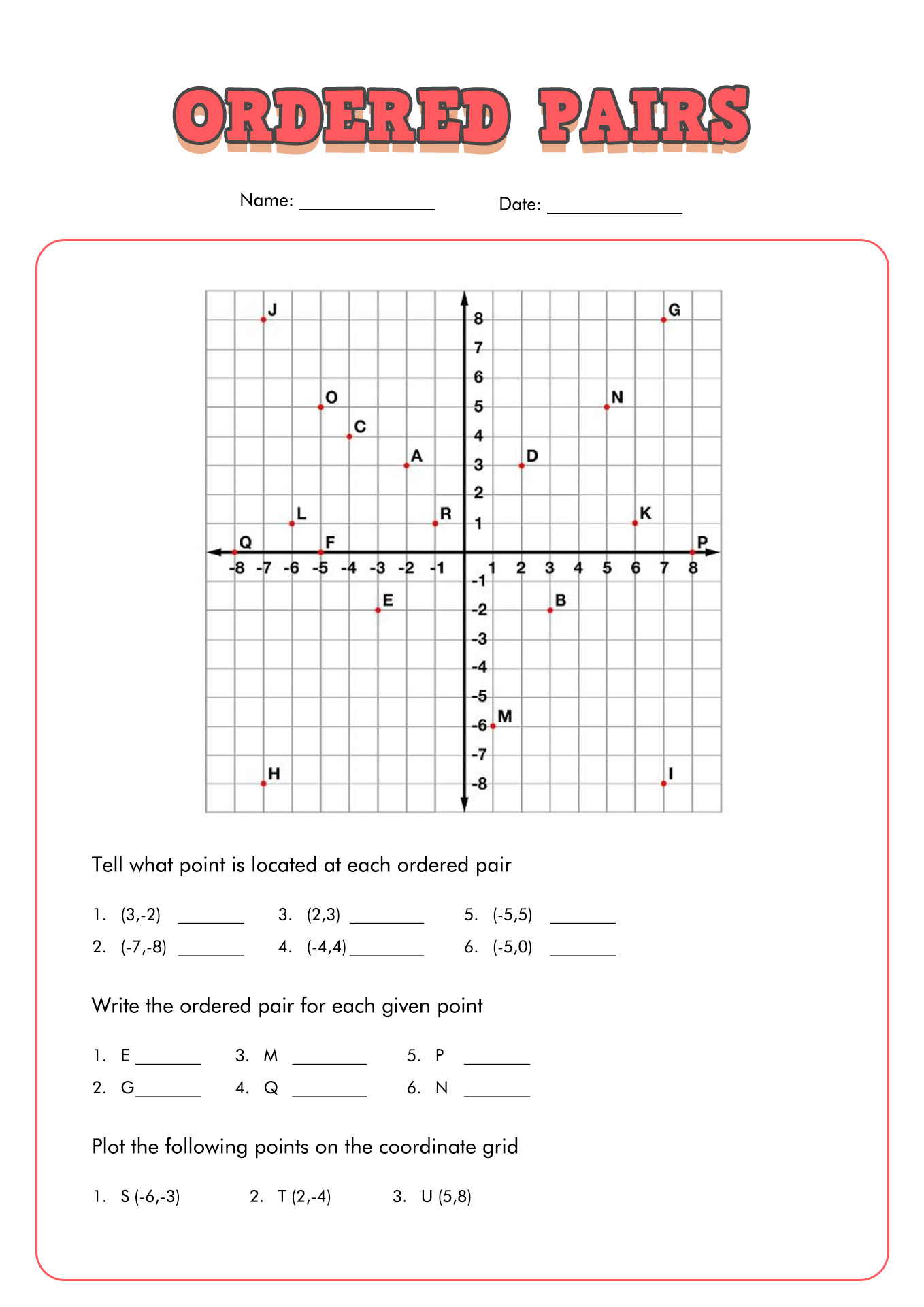 Free Printable Coordinate Graphing Worksheets
