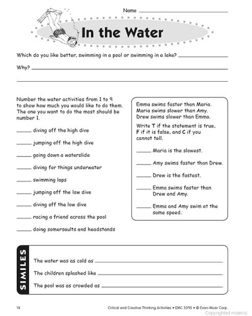 Creative Thinking Worksheets 3rd Grade For English