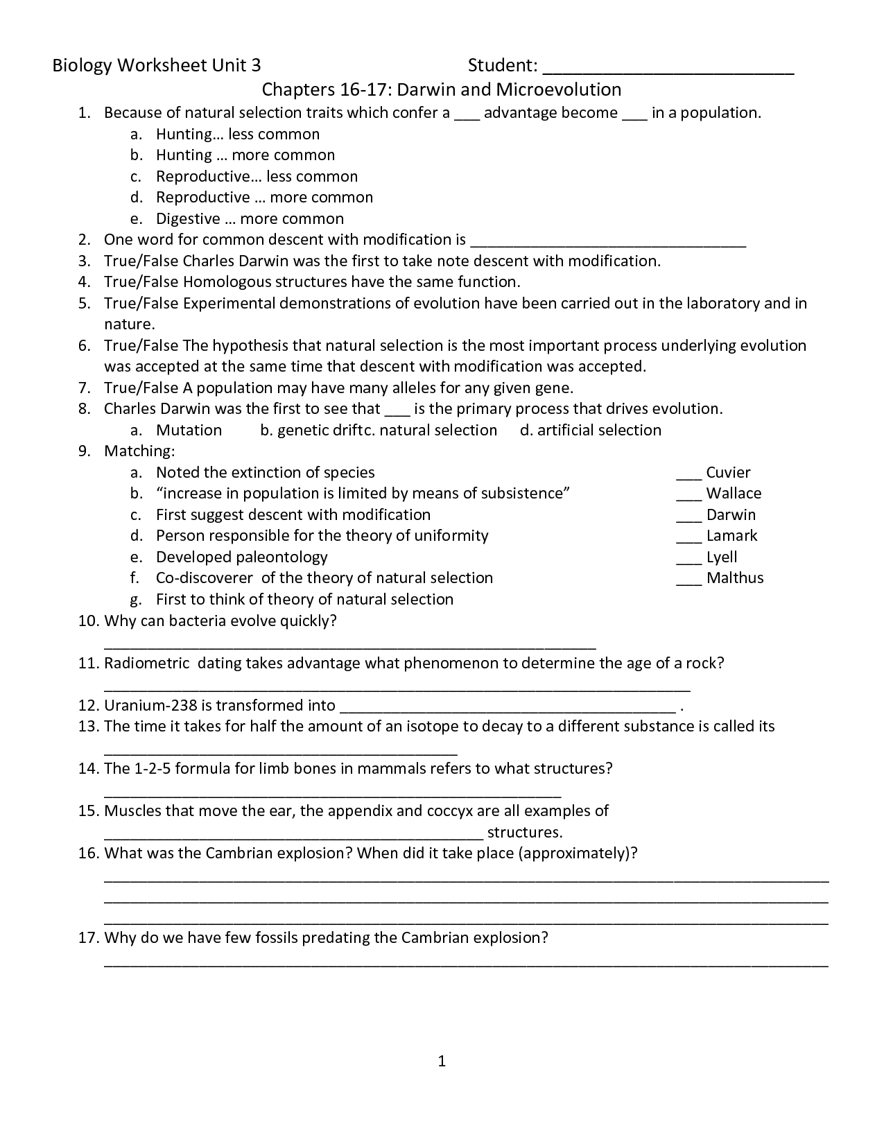 15 Best Images of Natural Selection Worksheet Answers Darwin Natural