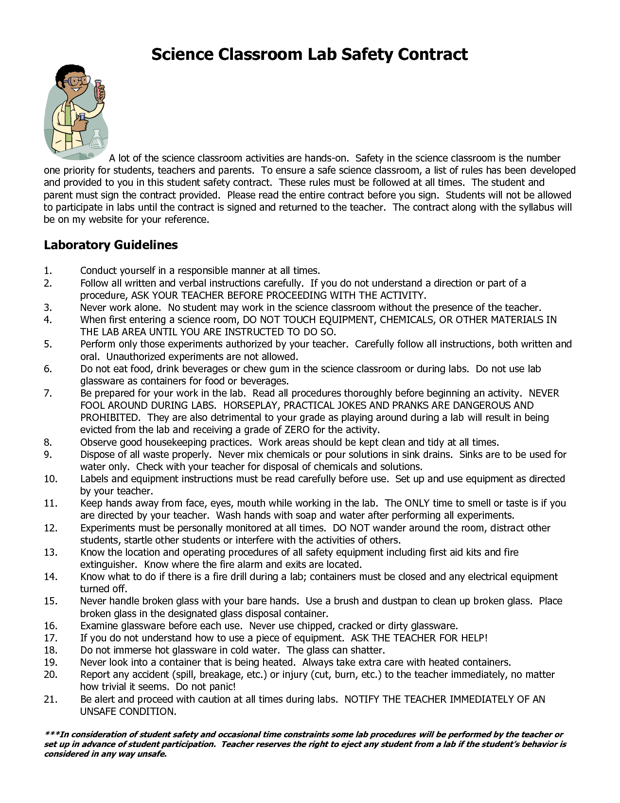 Science Safety Rules Worksheet - Nidecmege