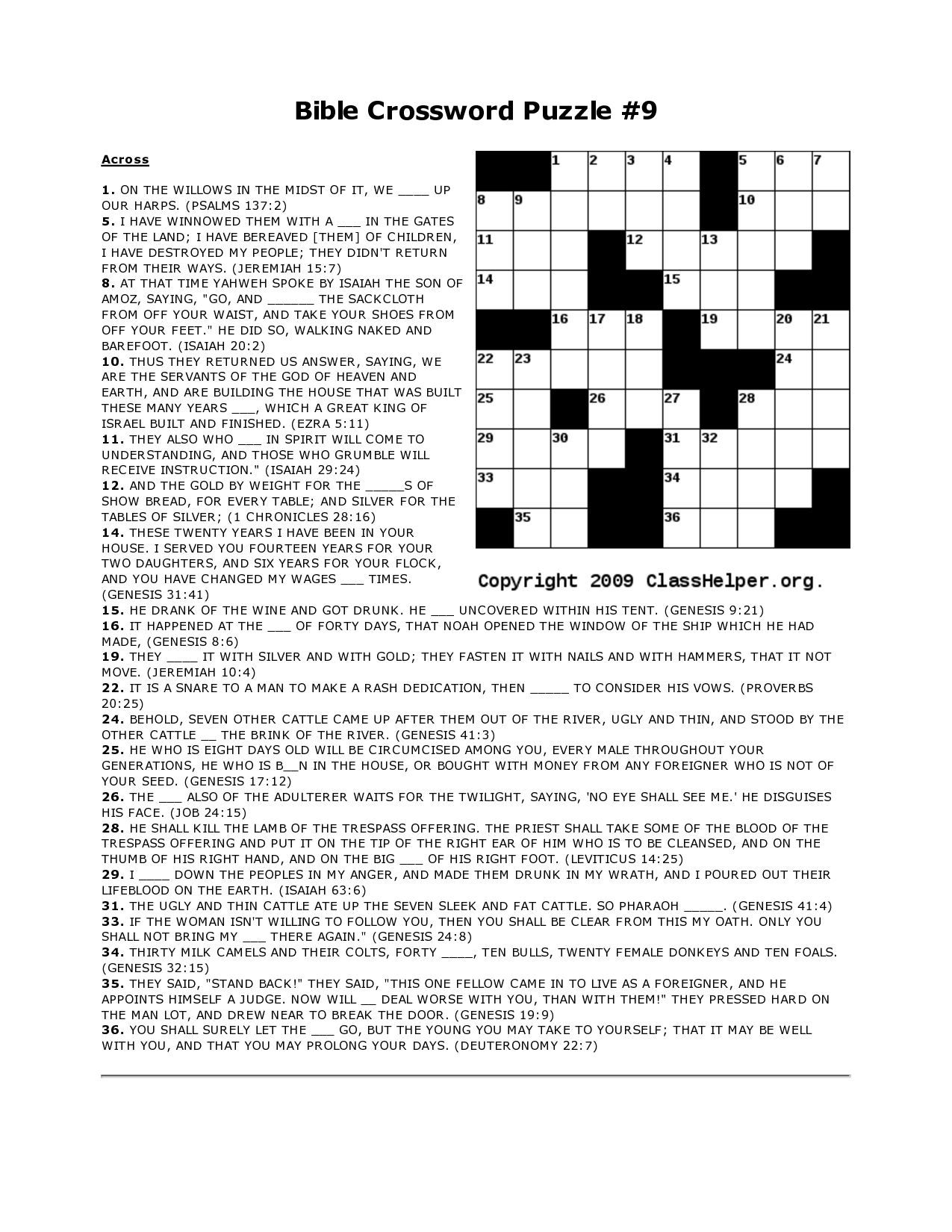  Printable Bible Crossword Puzzle