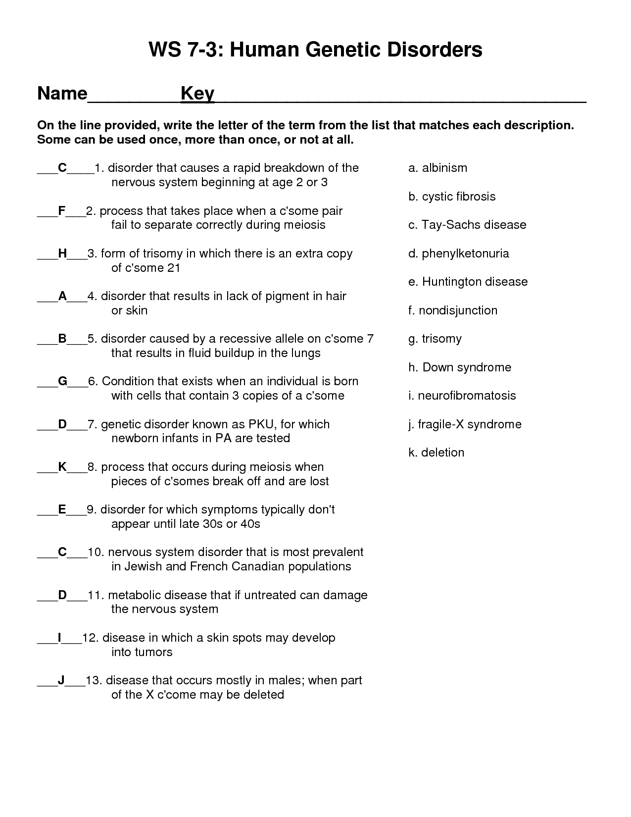 genetics-matching-worksheet