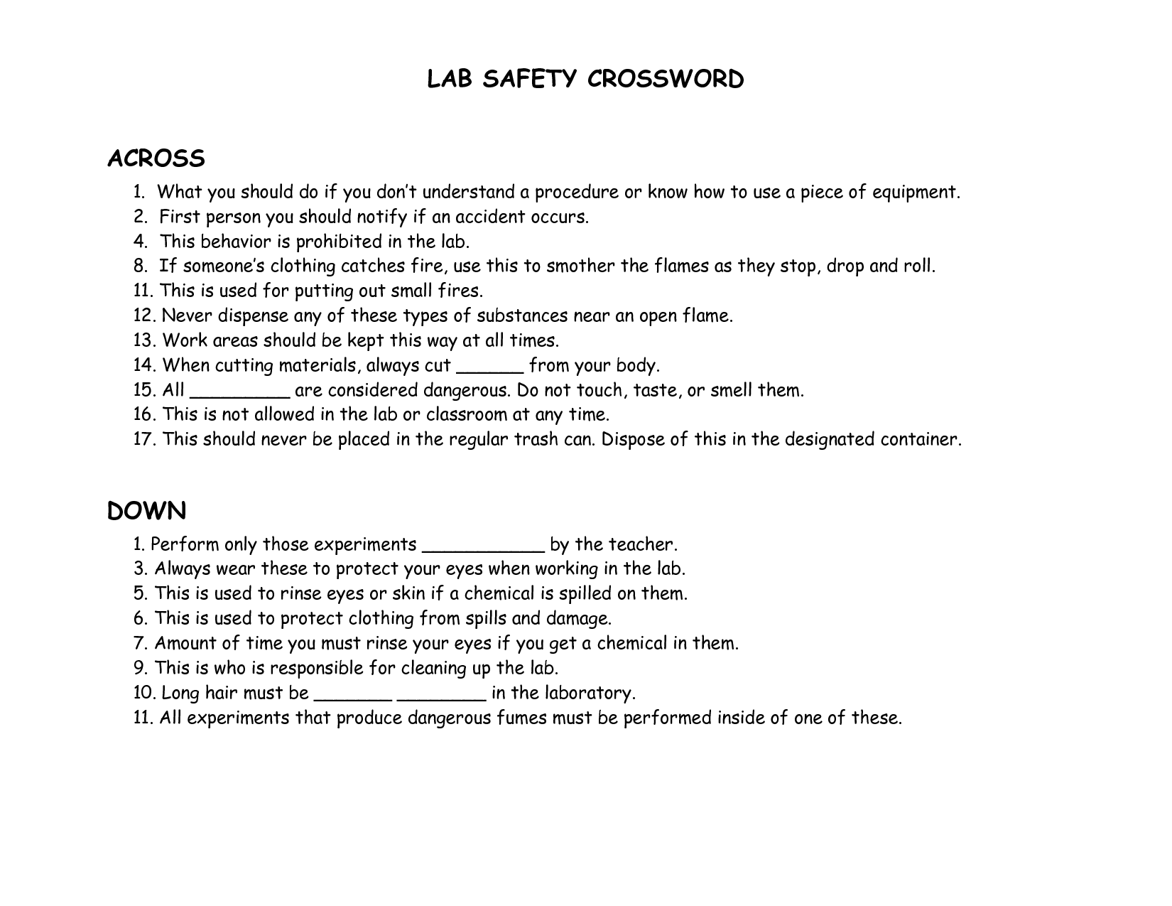 Lab Safety Worksheet Answers