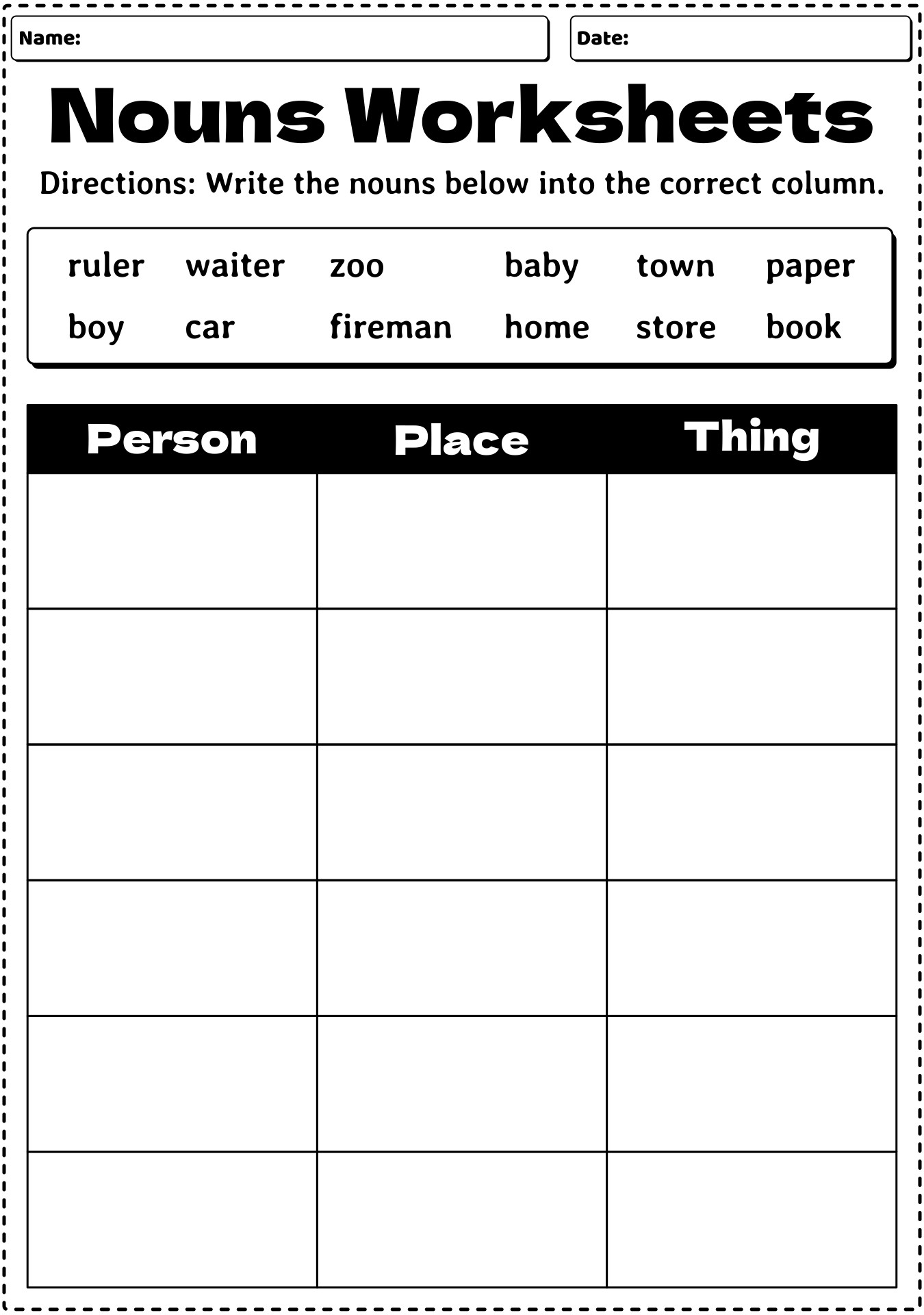 Identify Nouns Worksheet Grade 6
