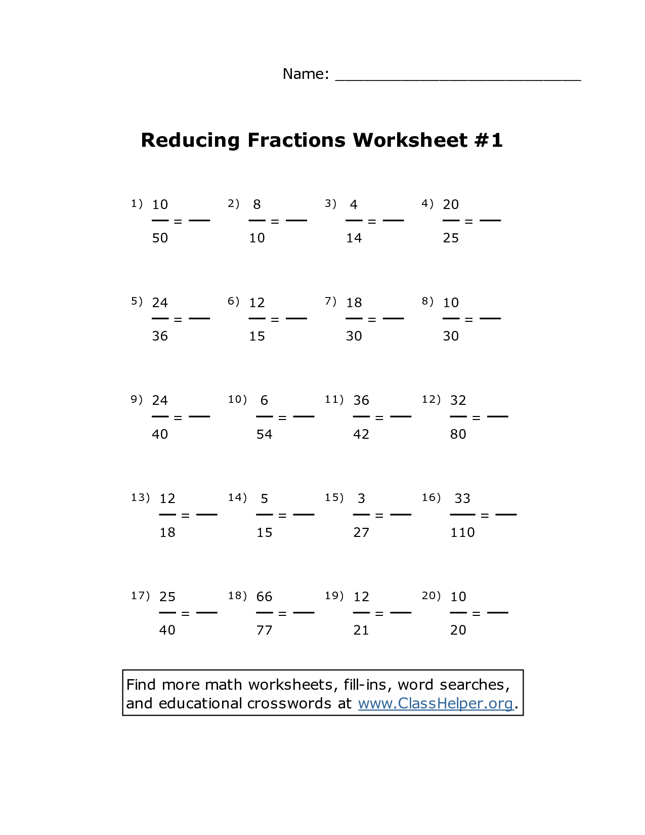 Simplifying Fractions Worksheets For 4th Graders - math worksheets for