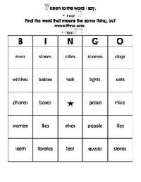 Singular and Plural Noun Bingo
