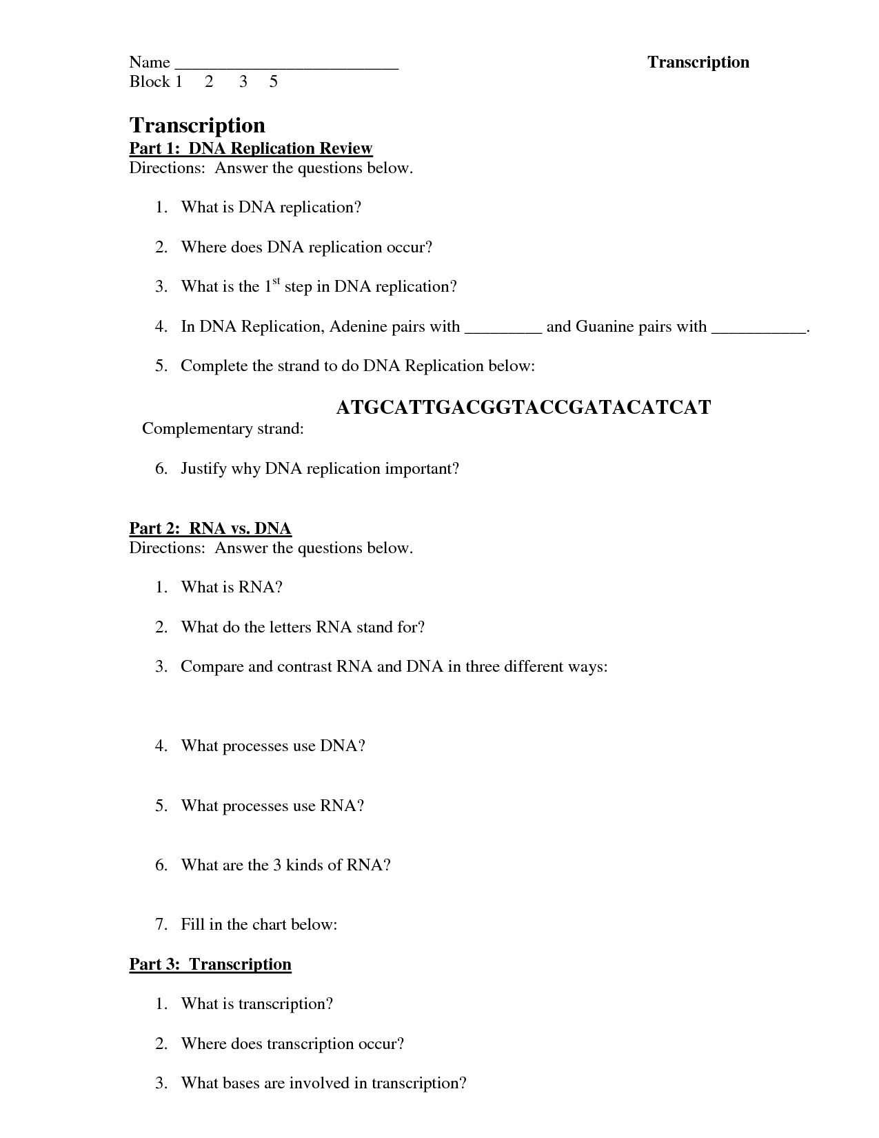 8 Best Images of Messenger RNA Coloring Worksheet  DNA Structure Worksheet Answer Key, RNA 