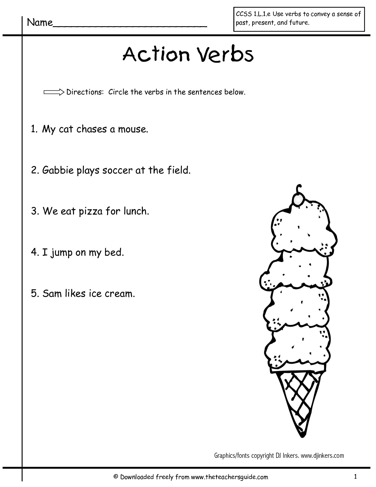 Verb Worksheet For Grade 1