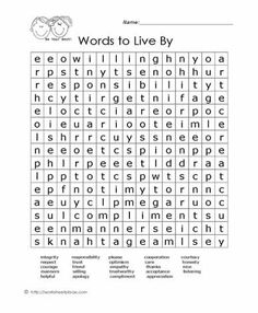 Character Education Word Search Worksheets