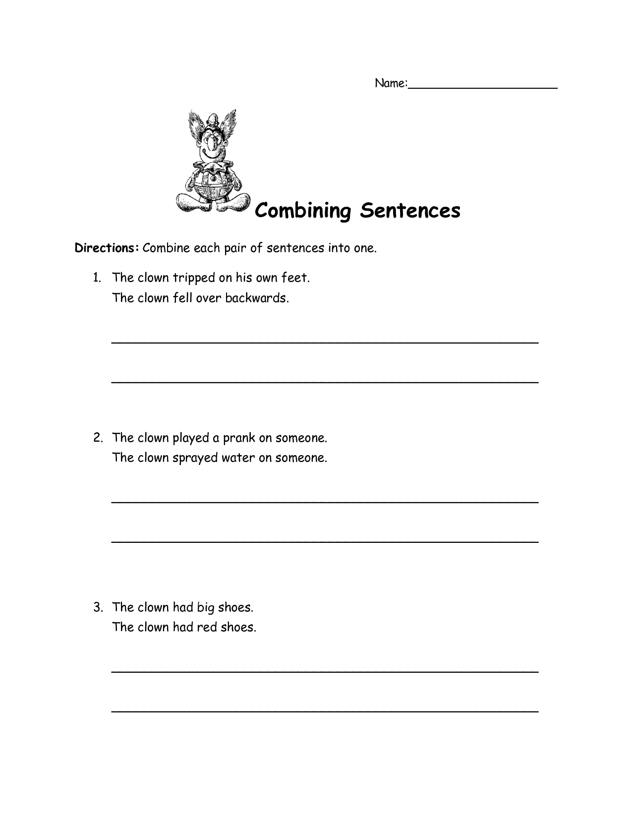 Simple Sentence Combining Worksheet