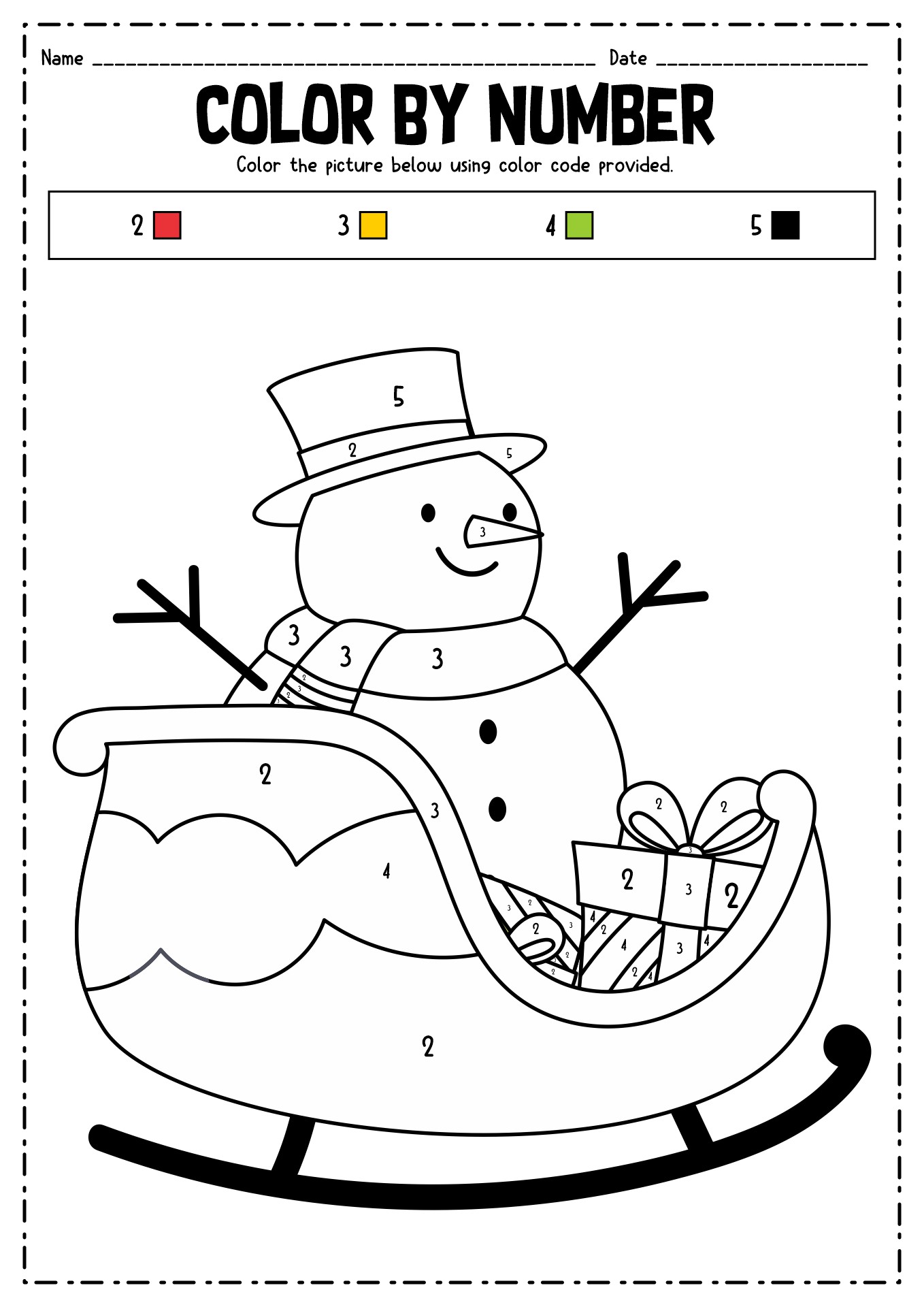 First Grade Color by Number Christmas