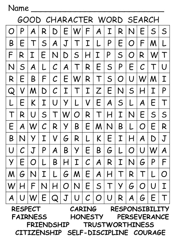 Good Character Word Search