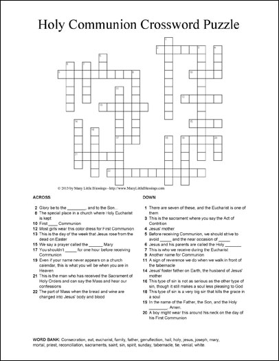 Holy Communion Crossword Puzzle