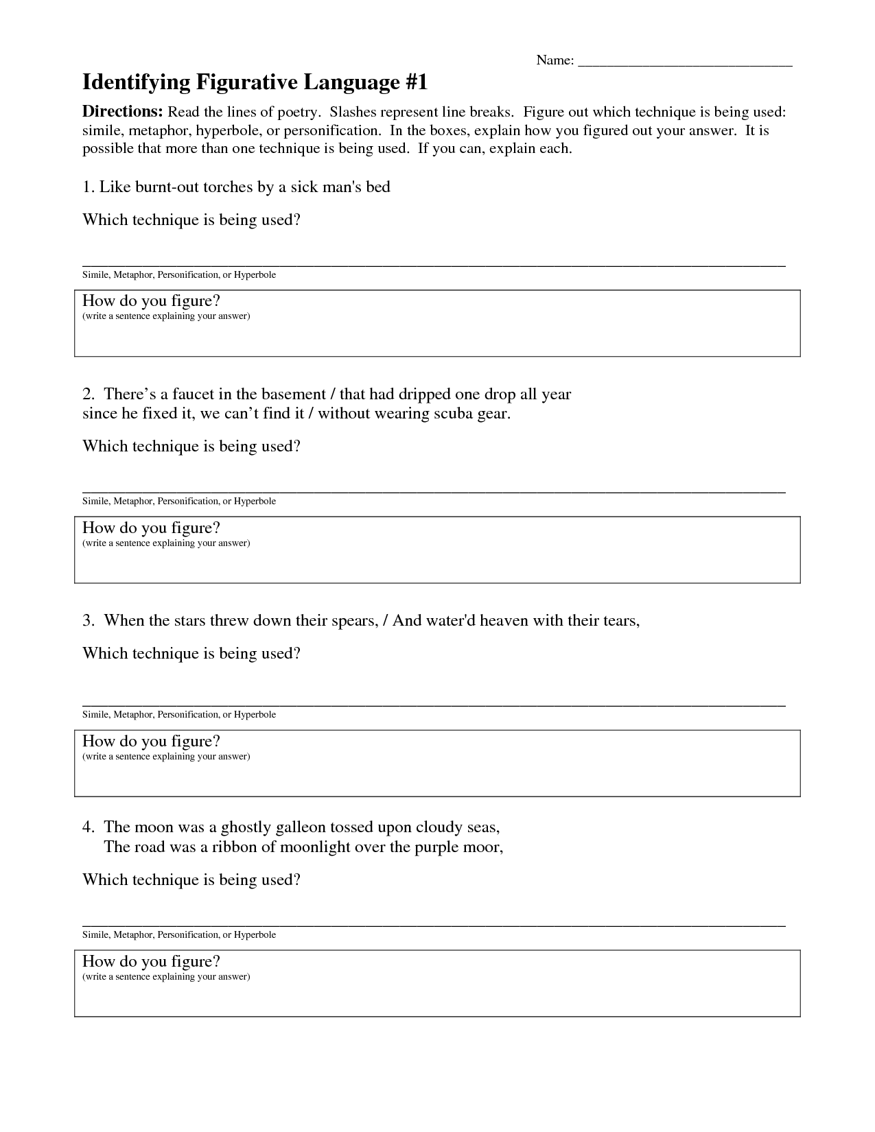 Personification Worksheets Middle School